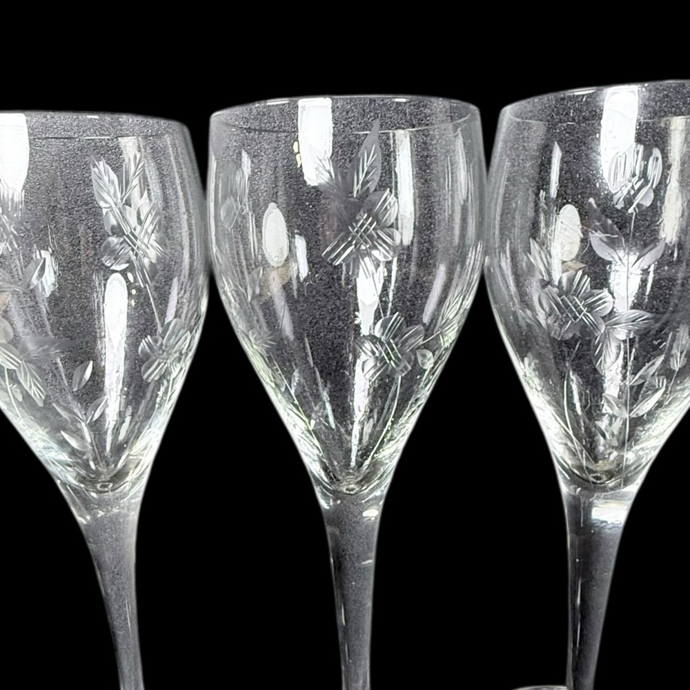 Princess House Etched Crystal Small Wine Glasses Set of 3